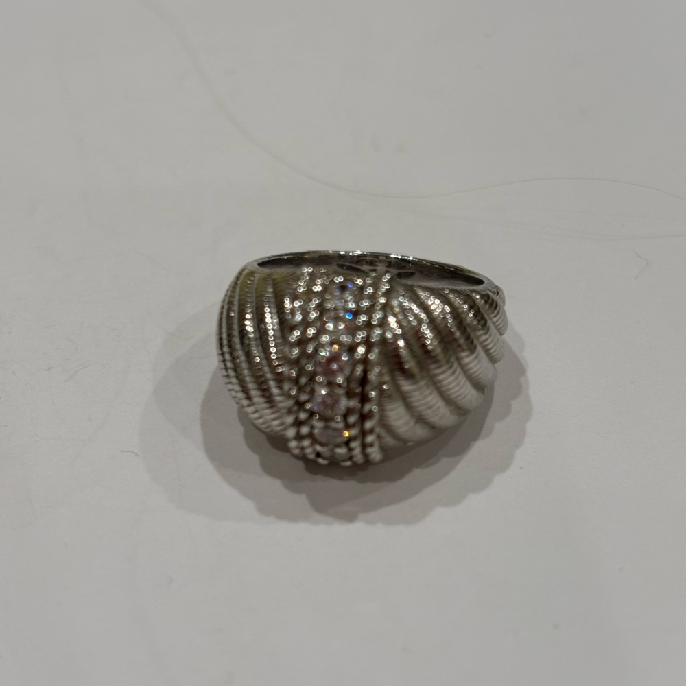 JUDITH RIPKA Sterling Silver Domed Swirl CZ Statement Ring. Size 7.5